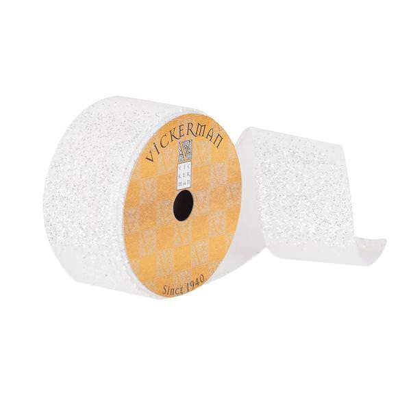 2.5" x 10Yd Silver Glitter Shimmer Dupion Ribbon