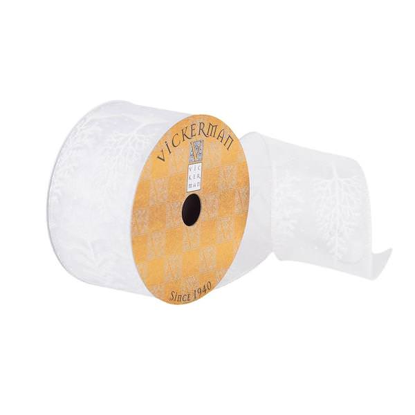 2.5" x 10Yd Silver Dupion White Tree / Snow Pattern Ribbon
