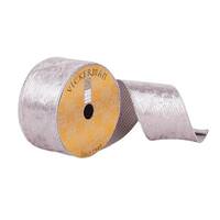 View 2.5" x 10Yd Silver Soft Dupion Woven Stripe Ribbon