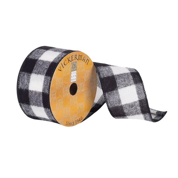 2.5" x 10Yd White / Black Soft Plaid Ribbon