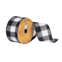 Vickerman 2.5" x 10Yd White / Black Soft Plaid Ribbon