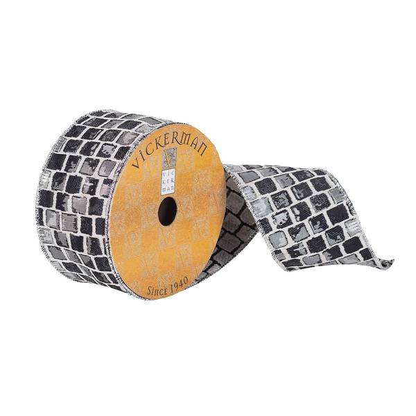 2.5" x 10Yd Black / Silver Checkered Pattern Ribbon