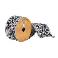 Vickerman 2.5" x 10Yd Black / Silver Checkered Pattern Ribbon