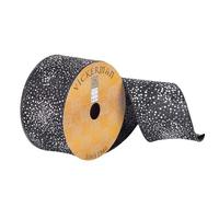 Vickerman 2.5" x 10Yd Black Dupion with White Glitter Dots Ribbon