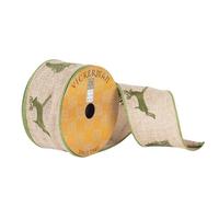 Vickerman 2.5" x 10Yd Natural Burlap with Woven Green Deer Ribbon