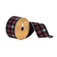 Vickerman 2.5" x 10Yd Black / Silver / Red Plaid Ribbon