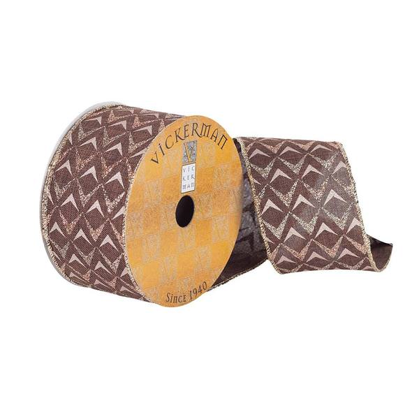 2.5" x 10Yd Chocolate Dupion with Glitter Arrow Heads Ribbon