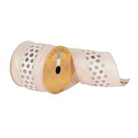 Vickerman 4" x 10Yd Tan Woven Dupion with Gold Metallic Dots Ribbon