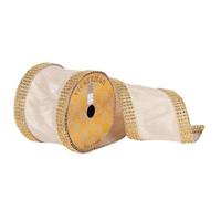 Vickerman 4" x 10Yd Beige Dupion with Gold Jewel Edges Ribbon