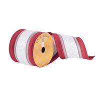 Vickerman 4" x 10Yd Red Dupion Silver Center Stripe Ribbon