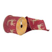 Vickerman 4" x 10Yd Burgundy Dupion with Gold Glitter Deer Ribbon