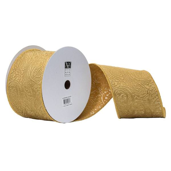 4" x 10yd Gold Woven Paisley Ribbon