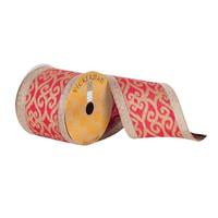 Vickerman 4" x 10Yd Red Woven Dupion with Gold Accents / Edges Ribbon