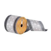 Vickerman 4" x 10Yd Silver / Black Stripe Center Diamond Pattern Ribbon