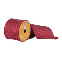 Vickerman 4" x 10Yd Red Woven Filigree Dupion Ribbon