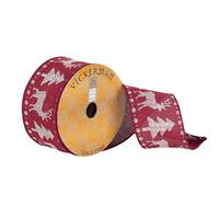 Vickerman 2.5" x 10Yd Red with White Trees and Reindeer Ribbon