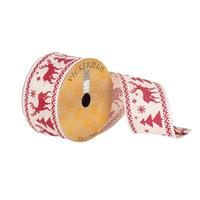 Vickerman 2.5" x 10Yd Ivory / Red Tree Reindeer Ribbon