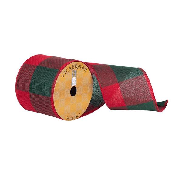 4" x 10Yd Red / Green Soft Plaid Ribbon