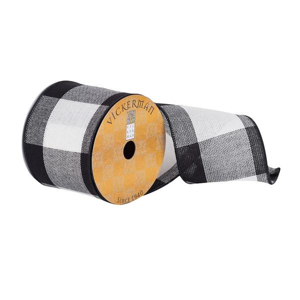 4" x 10Yd Black / White Plaid Ribbon