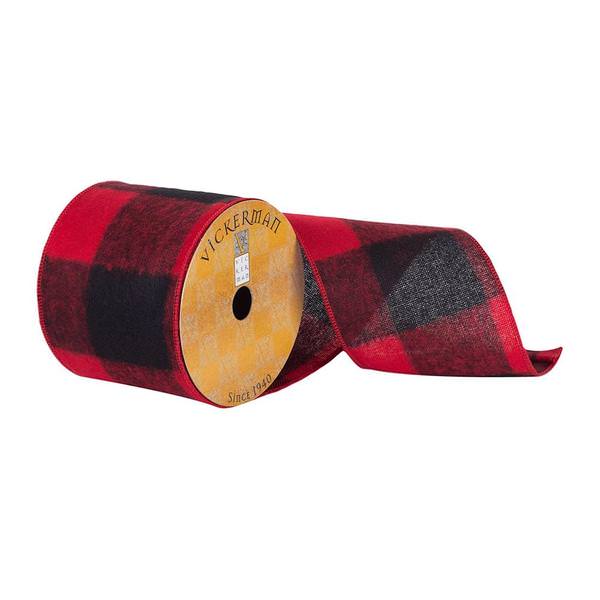 4" x 10Yd Red / Black Soft Plaid Ribbon