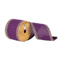 Vickerman 3.75" x 10Yd Plum Dupion with Gold Swirl Edge Ribbon