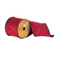 Vickerman 4" x 10Yd Red Woven Filigree Soft Dupion Ribbon