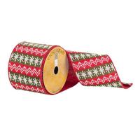 Vickerman 4" x 10Yd Red / Green / White Knit Snowflake/Zigzag Pattern Ribbon