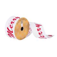 Vickerman 2.5" x 10Yd White Dupion with Red Merry Xmas Typography Ribbon