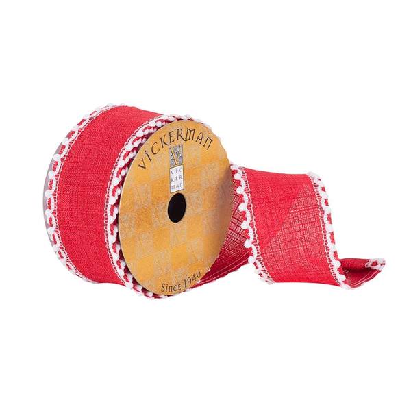 2.5" x 10Yd Red Dupion with White Edge Ribbon