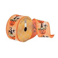 Vickerman 2.5" x 10Yd Orange Pumpkin / Spider / Web Pattern Ribbon