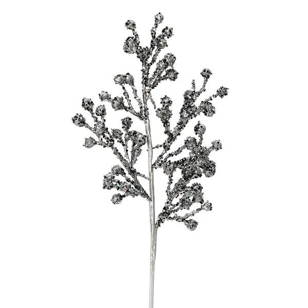 17" Pewter Glitter Berry Spray (6 pack)