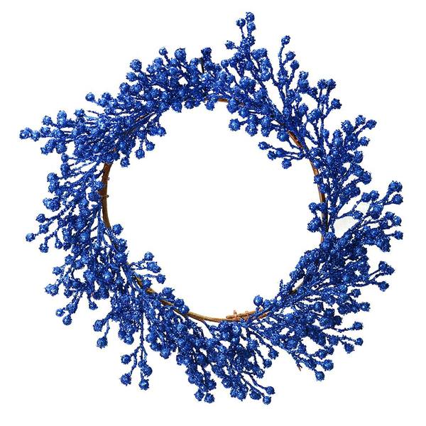 22" Artificial Blue Glitter Berry Wreath