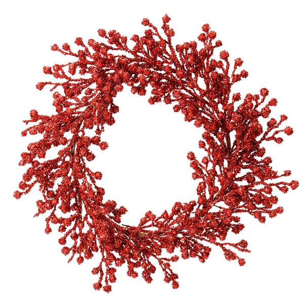 22" Artificial Red Glitter Berry Wreath