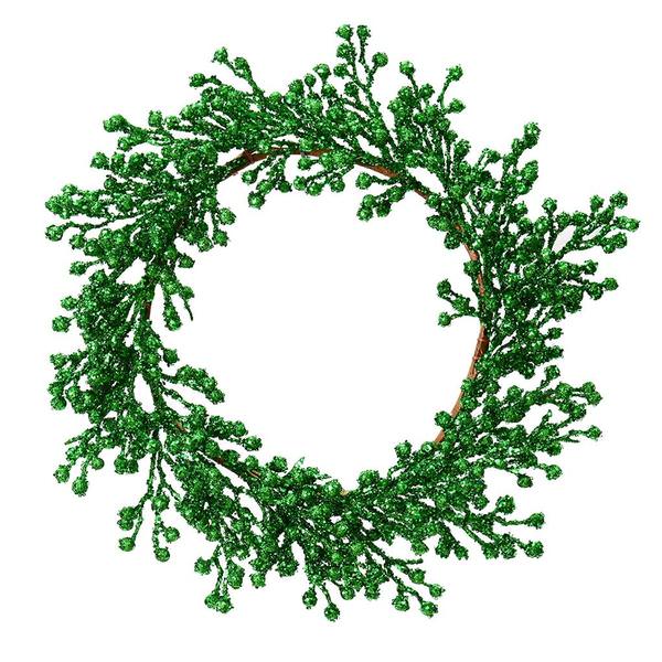 22" Artificial Green Glitter Berry Wreath