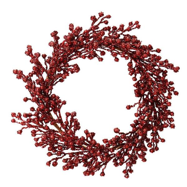 22" Artificial Burgundy Glitter Berry Wreath