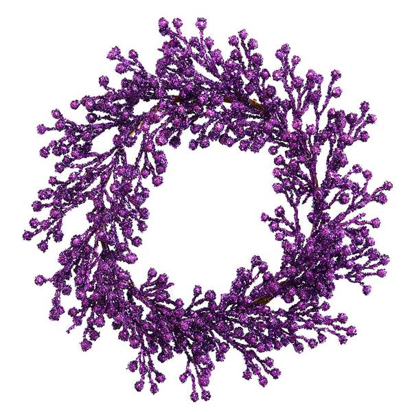 22" Artificial Purple Glitter Berry Wreath