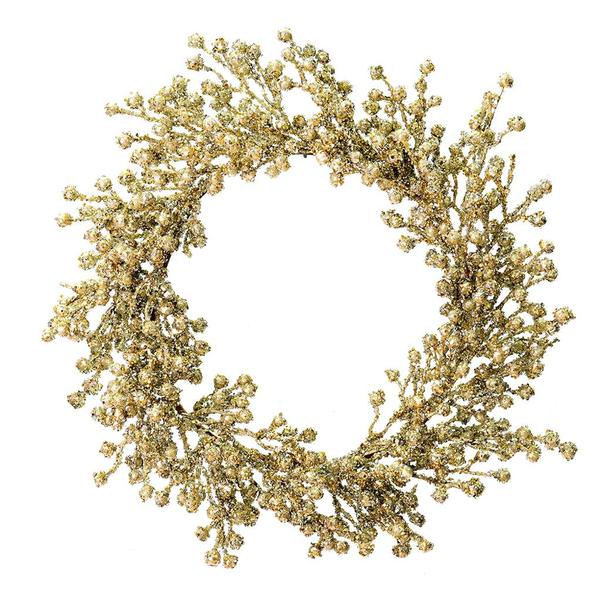 22" Artificial Champagne Glitter Berry Wreath