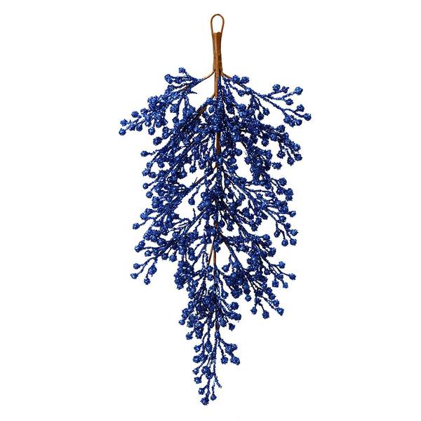 33" Artificial Blue Glitter Berry Teardrop