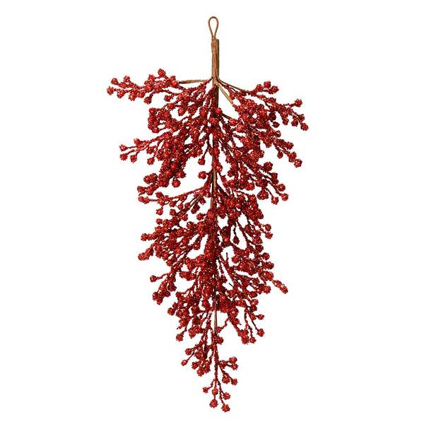 33" Artificial Red Glitter Berry Teardrop