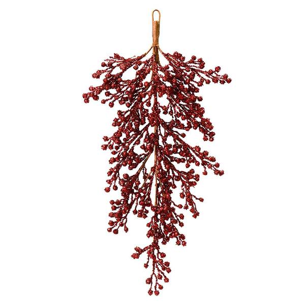 33" Artificial Burgundy Glitter Berry Teardrop