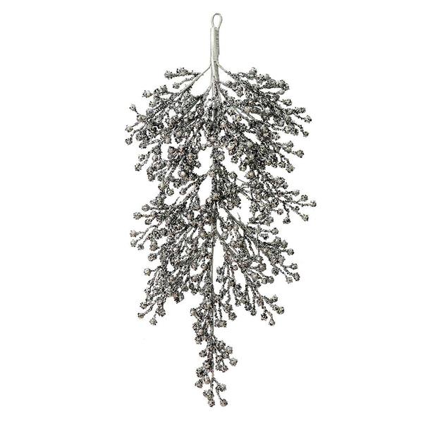 33" Artificial Pewter Glitter Berry Teardrop