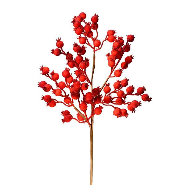 22" Red Flocked Berry Spray (6 pack)