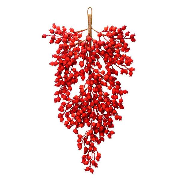 32" Artificial Red Flocked Berry Teardrop