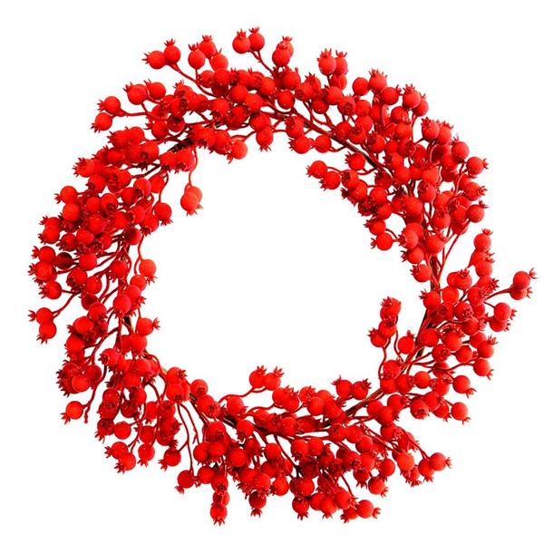 22" Artificial Red Flocked Berry Wreath