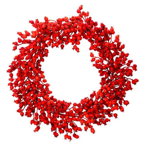 28" Artificial Red Flocked Deluxe Berry Wreath