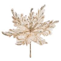 Vickerman 17" Artificial Ivory Pearl Glitter Poinsettia Flower (3 pack)