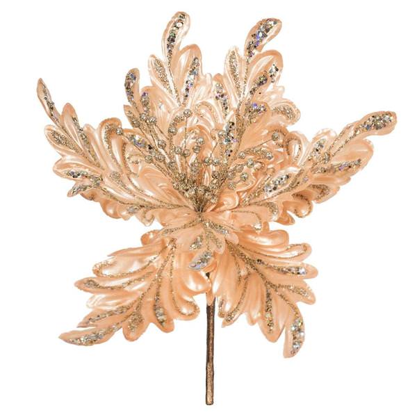 17" Artificial Gold Pearl Glitter Poinsettia Flower (3 pack)
