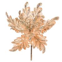 Vickerman 17" Artificial Gold Pearl Glitter Poinsettia Flower (3 pack)