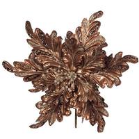 Vickerman 17" Artificial Chocolate Pearl Glitter Poinsettia Flower (3 pack)