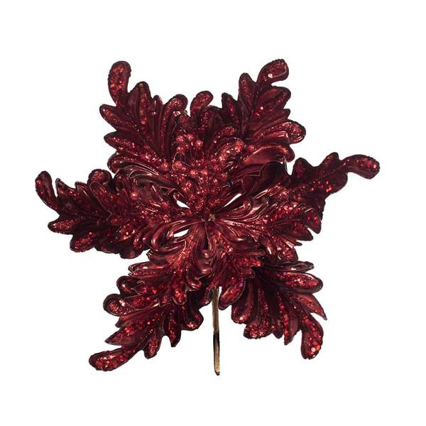 17" Artificial Burgundy Pearl Glitter Poinsettia Flower (3 pack)